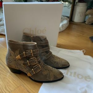 Chloe Susanna Greige Booties Size 37.5